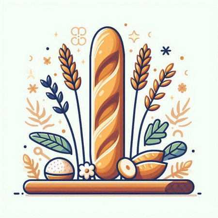 Bread and bakery products. Vector illustration in doodle style.のイラスト素材