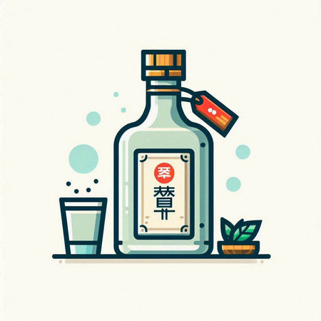 Vector illustration of a bottle of tequila and a glass of water.のイラスト素材