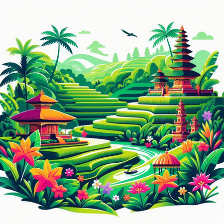 Pura Ulun Danu Bratan in Bali, Indonesiaのイラスト素材