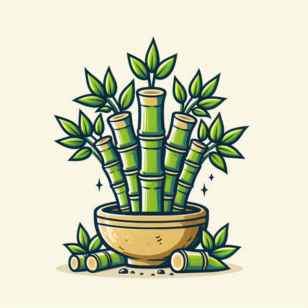 Illustration of a bamboo plant in a pot. Vector illustration.のイラスト素材