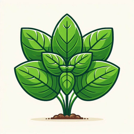 Vector illustration of a green plant with leaves isolated on white background.のイラスト素材