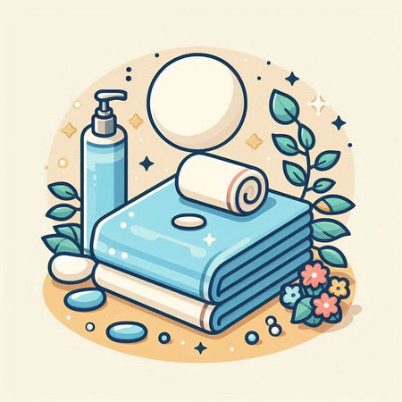 Vector illustration of spa concept with towels, soap, cream and towelのイラスト素材