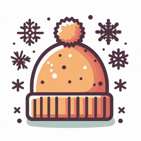 Vector illustration of winter hat with pompon and snowflakes.のイラスト素材