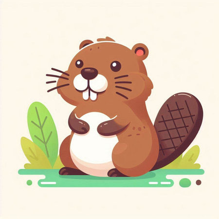 Cute beaver with ice cream. Vector illustration in cartoon style.のイラスト素材