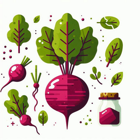 Beetroot and beetroot vegetables set. Vector illustration in flat styleのイラスト素材
