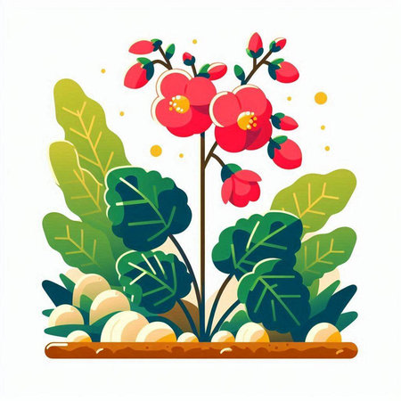Flowering bush with red flowers on a white background. Vector illustration.のイラスト素材