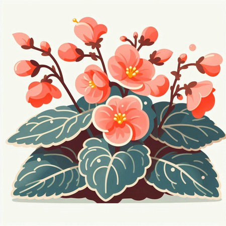 Flowering begonia. Hand drawn vector illustration in retro style.のイラスト素材