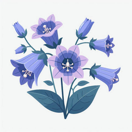 Beautiful blue bellflowers isolated on white background. Vector illustration.のイラスト素材