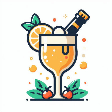 Cocktail with orange, mint and ice. Vector illustration.のイラスト素材