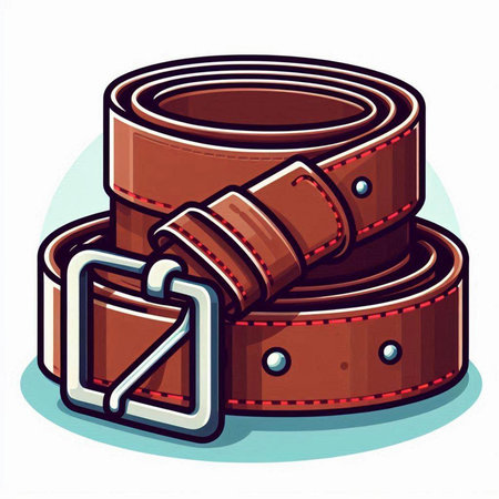Brown leather belt with buckle isolated on white background. Vector illustration.のイラスト素材