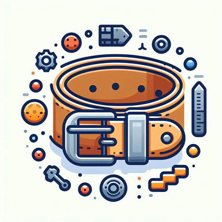 Vector illustration of belt and buckle in circle with thin line icons.のイラスト素材