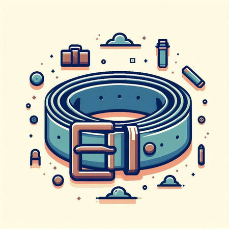 Men's leather belt with buckle. Vector illustration in flat linear style.のイラスト素材