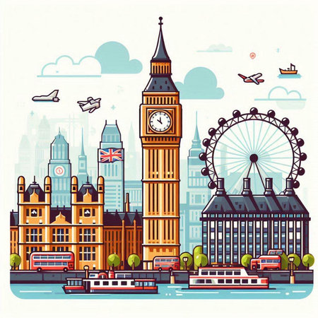 London, United Kingdom - famous London landmarks. Vector illustration in flat styleのイラスト素材