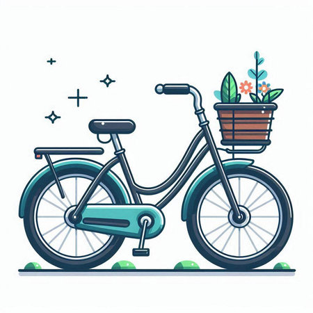 Bicycle with flower pot. Vector illustration in flat cartoon style.のイラスト素材