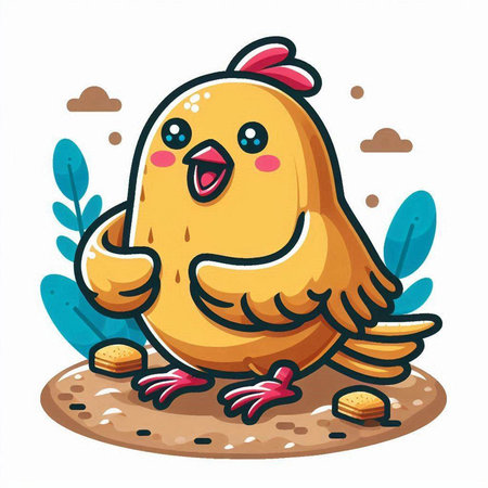 Vector illustration of a cute little chicken on the farm. Cartoon style.のイラスト素材