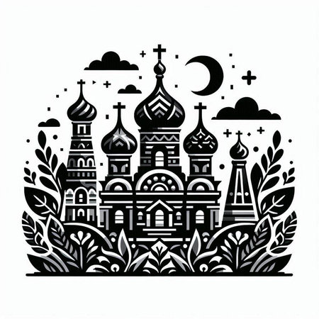 Saint Basil's Cathedral in Moscow, Russia. Black and white vector illustration.のイラスト素材