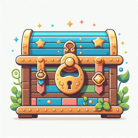 Wooden treasure chest with lock and keyhole. Vector illustration.のイラスト素材