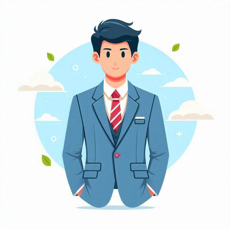 Businessman in a blue suit. Vector illustration in flat style.のイラスト素材
