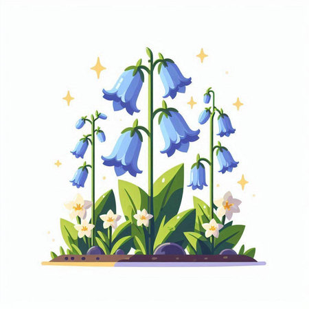 Bluebells, narcissus, daffodils. Vector illustration.のイラスト素材