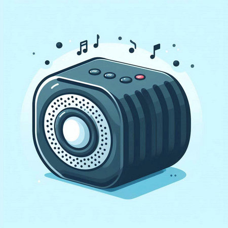 Audio speaker with music notes. Vector illustration in flat cartoon style.のイラスト素材