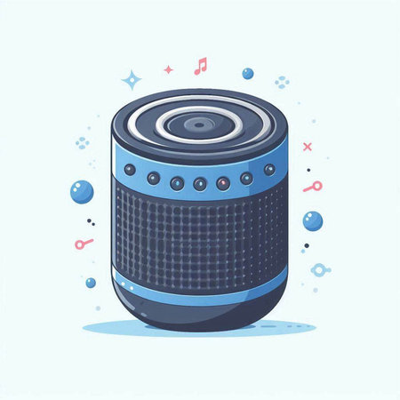 Vector illustration of a loudspeaker on a blue background with bubbles.のイラスト素材