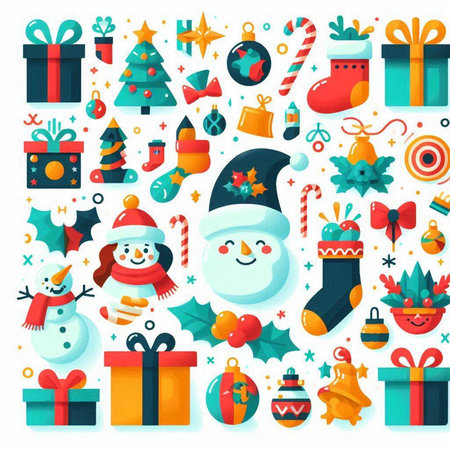 Merry Christmas and Happy New Year. Colorful flat vector illustration.のイラスト素材