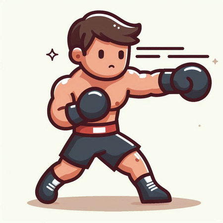 Cartoon boxer doing exercise. Vector illustration in a flat style.のイラスト素材