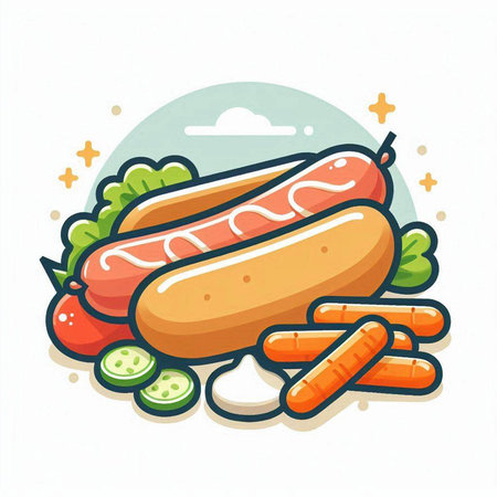 Vector illustration of a hot dog with vegetables on a white background.のイラスト素材