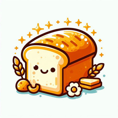 Illustration of a cute slice of bread with a wreath of wheatのイラスト素材