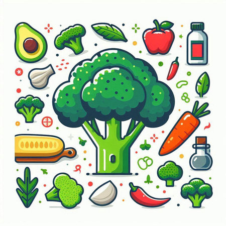Vegetables and fruits. Healthy food. Vector illustration in flat styleのイラスト素材