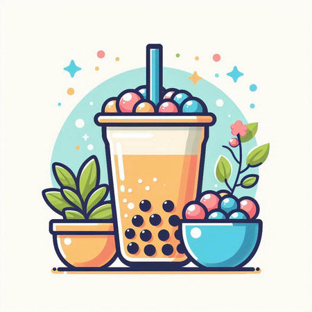 Fruit bubble tea in a cup. Vector illustration in flat style.のイラスト素材