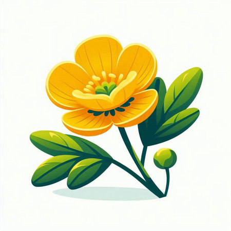vector illustration of a yellow flower with green leaves on a white backgroundのイラスト素材