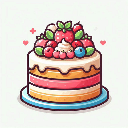 Cake with berries. Vector illustration of a cartoon cake with berries.のイラスト素材