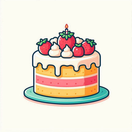 Strawberry cake icon. Vector illustration of a sweet dessert.のイラスト素材