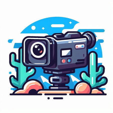 Video camera. Vector illustration in flat cartoon style. Video camera icon.のイラスト素材