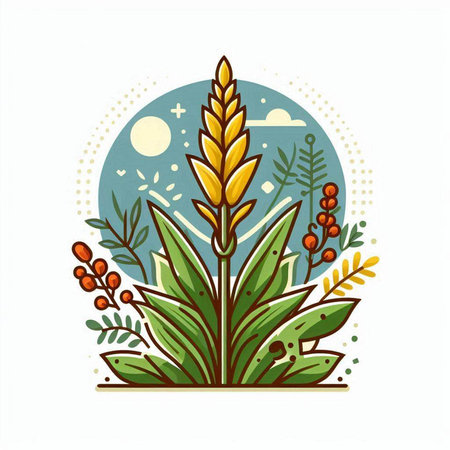 Agriculture hand drawn vector illustration with plants and flowers in flat style.のイラスト素材