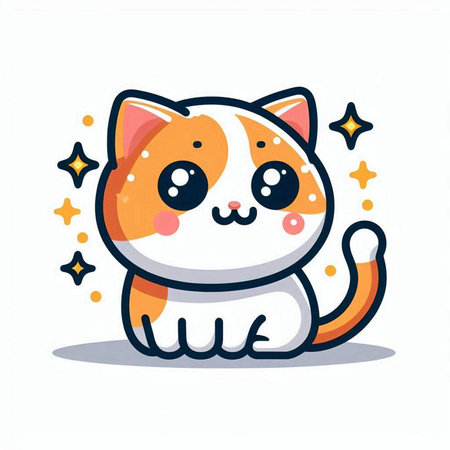 Cute cartoon cat with stars on white background. Vector illustration.のイラスト素材