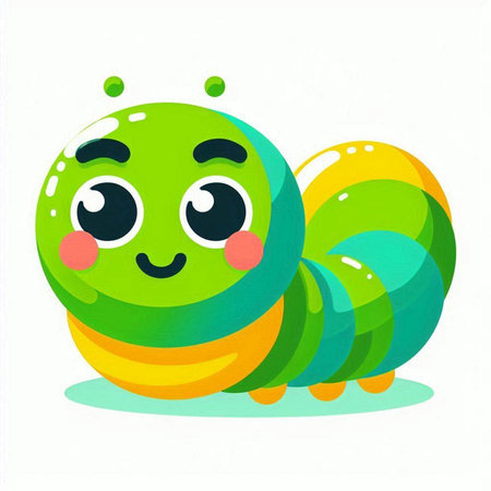 Cute cartoon caterpillar on white background. Vector illustration. Eps 10のイラスト素材