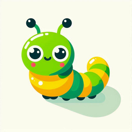 Cute cartoon caterpillar. Vector illustration of a funny caterpillar.のイラスト素材