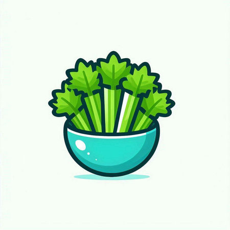 Celery icon. Vector illustration of celery in bowl.のイラスト素材