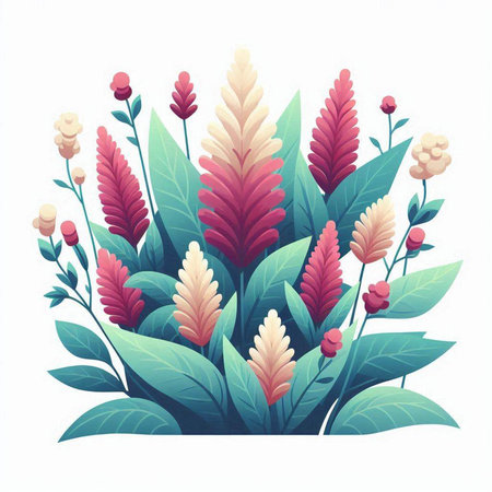 Floral background with flowers and leaves. Vector illustration in flat style.のイラスト素材