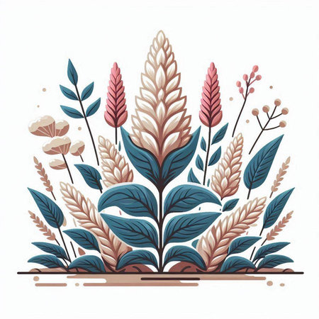 Vector illustration of stylized flowers and plants in retro style. Hand drawn floral background.のイラスト素材