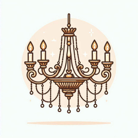 Vintage chandelier. Vector illustration in line art style.のイラスト素材