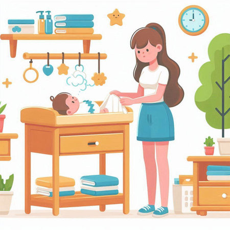 Mother and daughter playing together at home. Vector illustration in cartoon styleのイラスト素材