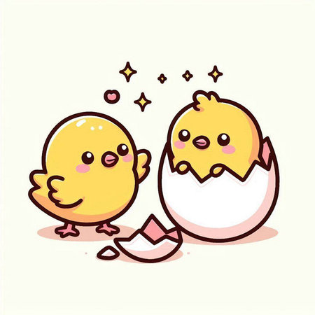 Cute cartoon chicken and egg. Vector illustration on white background.のイラスト素材