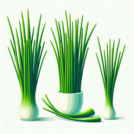 Vector illustration of green onion in a pot on a white background.のイラスト素材