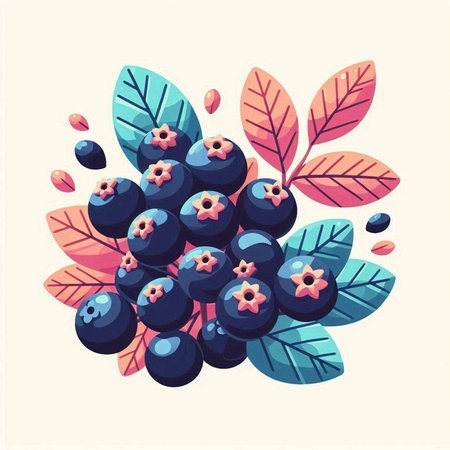Bunch of blueberries with leaves and berries. Vector illustration.のイラスト素材