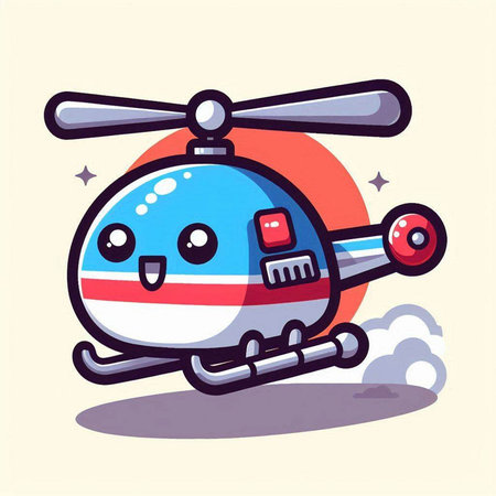 Cute cartoon helicopter flying in the sky. Vector illustration of a cute helicopter.のイラスト素材