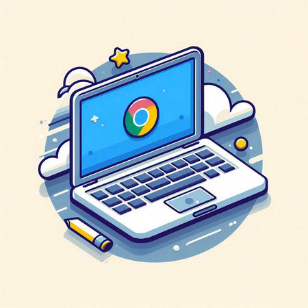 Laptop on the background of clouds and stars. Vector illustration.のイラスト素材