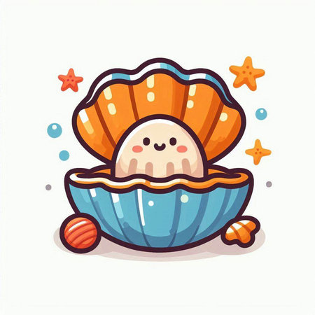 Cute cartoon seashell on a white background. Vector illustration.のイラスト素材